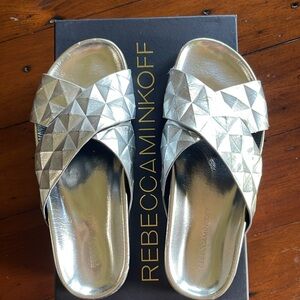 Rebecca Minkoff Tammi Studded Slide Flat Sandal Silver Size 7.5
